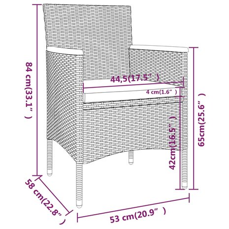 5-delige Bistroset poly rattan en gehard glas zwart