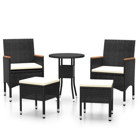 5-delige Loungeset poly rattan zwart