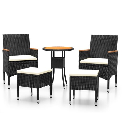 5-delige Loungeset poly rattan zwart