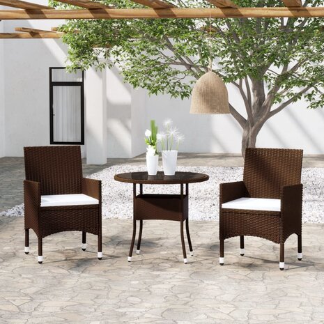 3-delige Tuinset poly rattan bruin