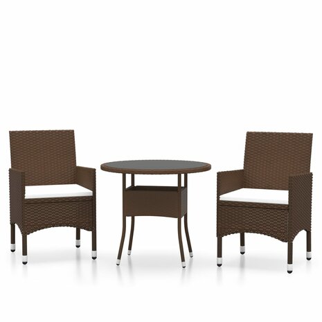 3-delige Tuinset poly rattan bruin