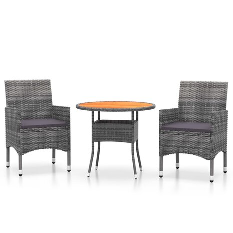 3-delige Tuinset poly rattan grijs