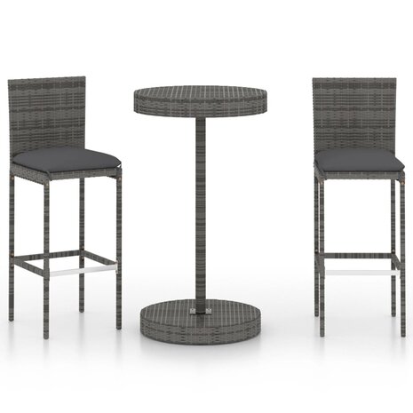 3-delige Tuinbarset met kussens poly rattan grijs