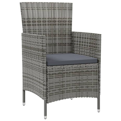 3-delige Tuinset met kussens poly rattan grijs