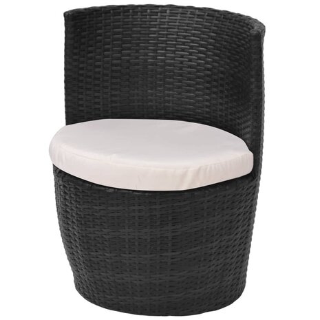 3-delige Bistroset met kussens poly rattan zwart