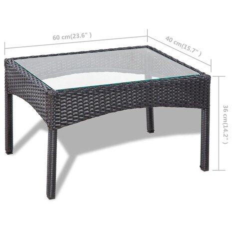 4-delige Loungeset met kussens poly rattan zwart