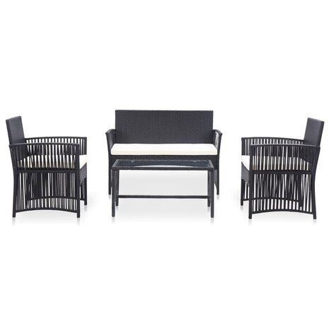 4-delige Loungeset met kussen poly rattan zwart