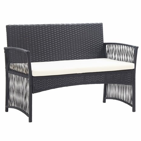 4-delige Loungeset met kussen poly rattan zwart
