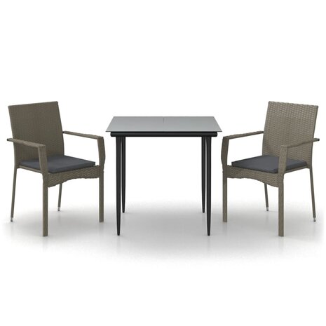 3-delige Tuinset met kussens poly rattan zwart en grijs