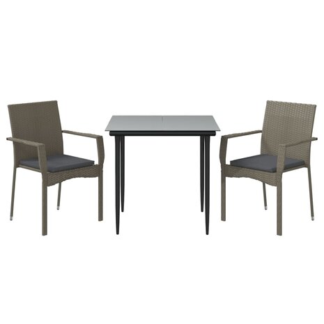 3-delige Tuinset met kussens poly rattan zwart en grijs