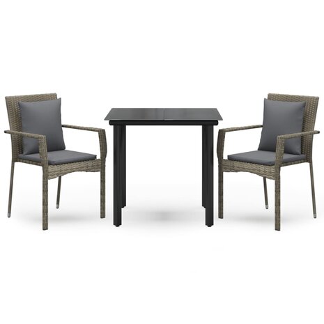 3-delige Tuinset met kussens poly rattan zwart en grijs