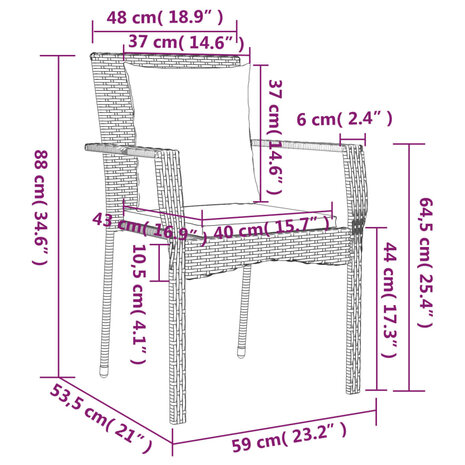 3-delige Tuinset met kussens poly rattan zwart en grijs