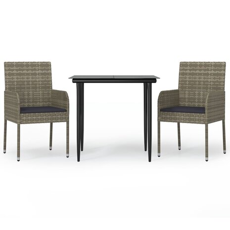 3-delige Tuinset met kussens poly rattan zwart en grijs