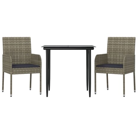 3-delige Tuinset met kussens poly rattan zwart en grijs