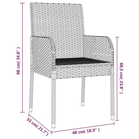 3-delige Tuinset met kussens poly rattan zwart en grijs