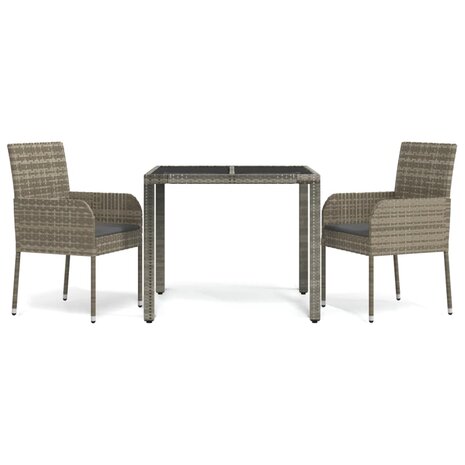3-delige Tuinset met kussens poly rattan grijs