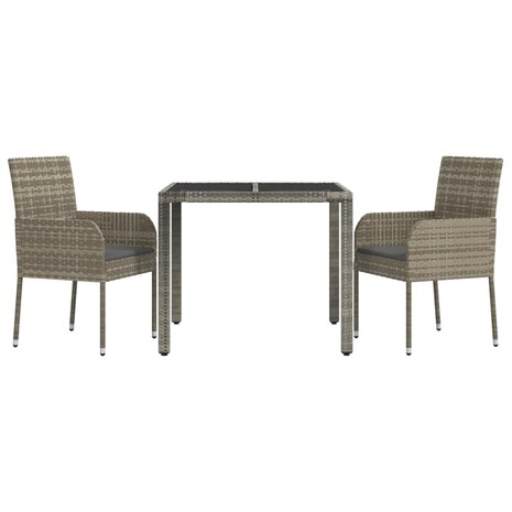 3-delige Tuinset met kussens poly rattan grijs