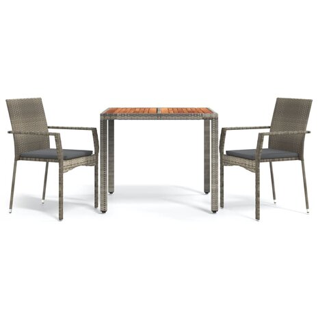 3-delige Tuinset met kussens poly rattan grijs