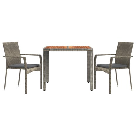 3-delige Tuinset met kussens poly rattan grijs