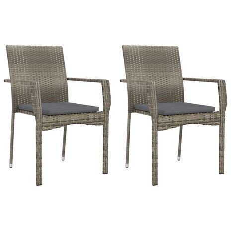 3-delige Tuinset met kussens poly rattan grijs