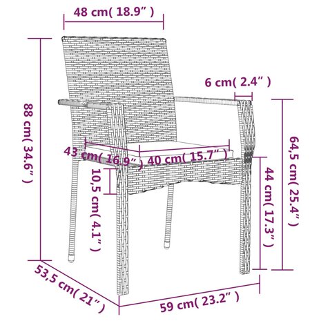 3-delige Tuinset met kussens poly rattan grijs