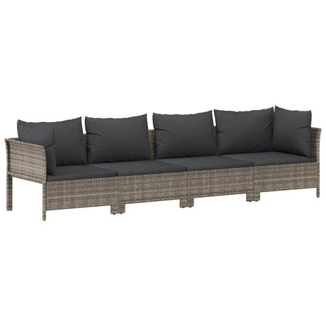 4-delige Loungeset met kussens poly rattan grijs