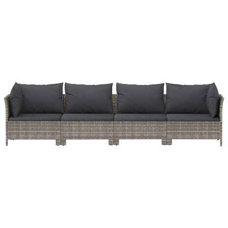 4-delige Loungeset met kussens poly rattan grijs