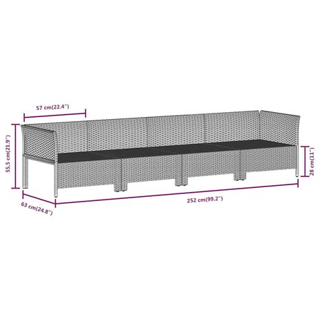4-delige Loungeset met kussens poly rattan grijs