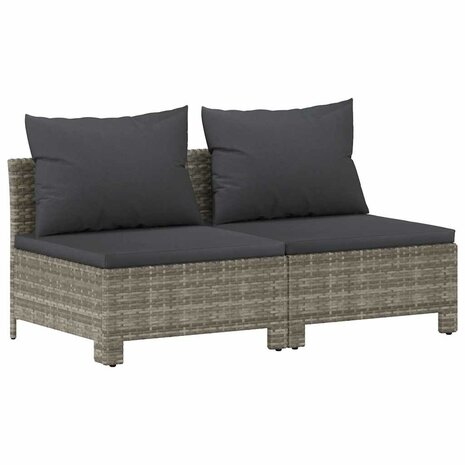 Tuinbank 2-zits met kussens poly rattan grijs