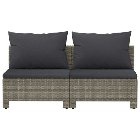 Tuinbank 2-zits met kussens poly rattan grijs