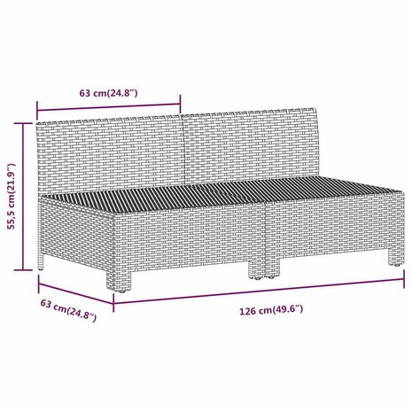 Tuinbank 2-zits met kussens poly rattan grijs