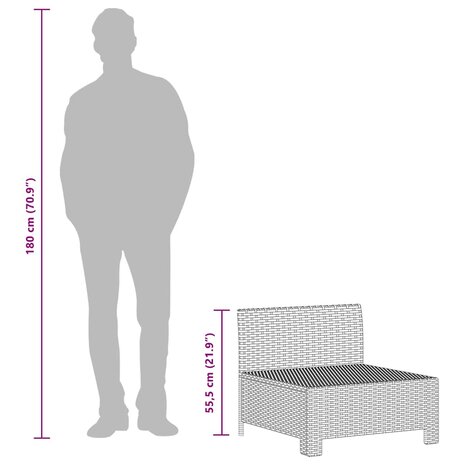 Tuinbank 2-zits met kussens poly rattan grijs