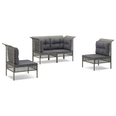 4-delige Loungeset met kussens poly rattan grijs