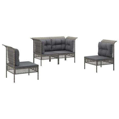 4-delige Loungeset met kussens poly rattan grijs