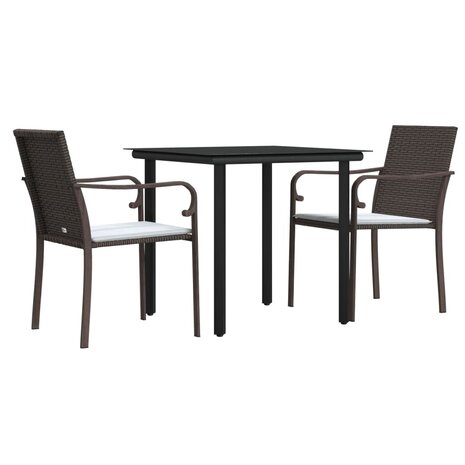 3-delige Tuinset met kussens poly rattan en staal