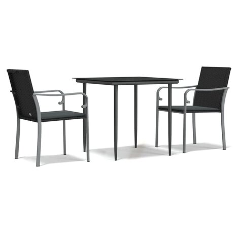 3-delige Tuinset met kussens poly rattan en staal