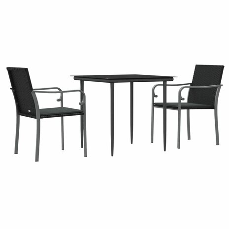 3-delige Tuinset met kussens poly rattan en staal