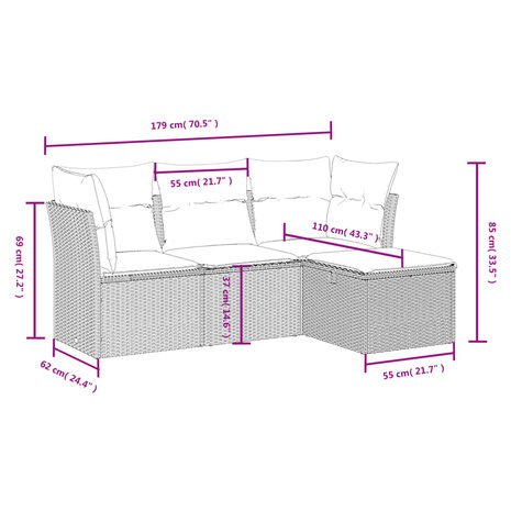4-delige Loungeset met kussens poly rattan gemengd beige