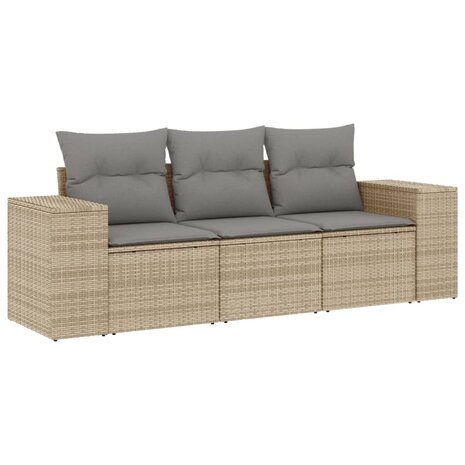 3-delige Loungeset met kussens poly rattan beige