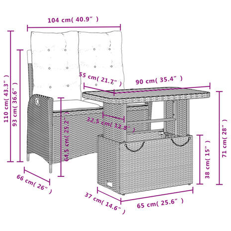 2-delige Tuinset met kussens poly rattan grijs