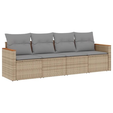 4-delige Loungeset met kussens poly rattan gemengd beige
