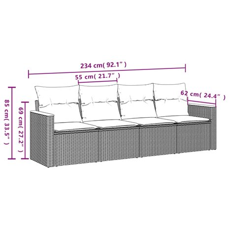 4-delige Loungeset met kussens poly rattan gemengd beige