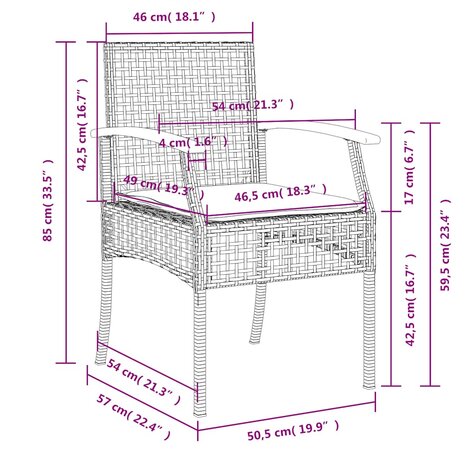 3-delige Tuinset met kussens poly rattan beige