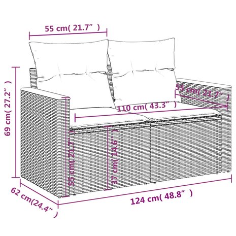 4-delige Loungeset met kussens poly rattan zwart
