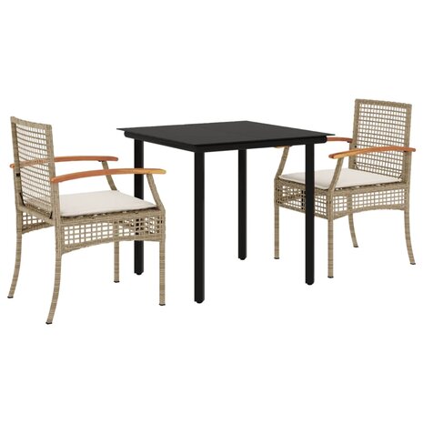 3-delige Tuinset met kussens poly rattan beige