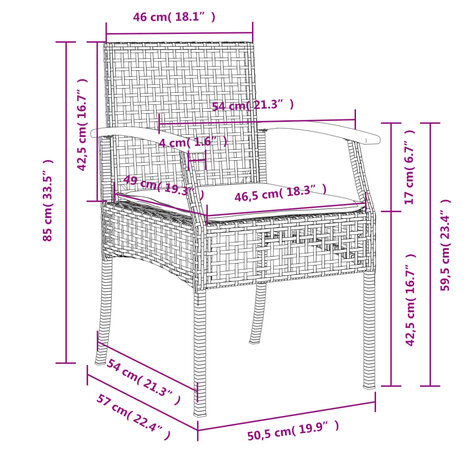 3-delige Tuinset met kussens poly rattan beige