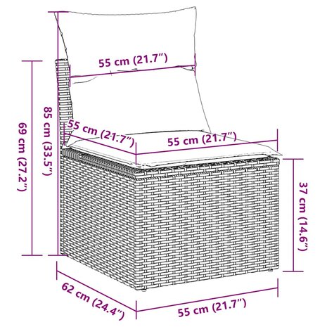 4-delige Loungeset met kussens poly rattan zwart