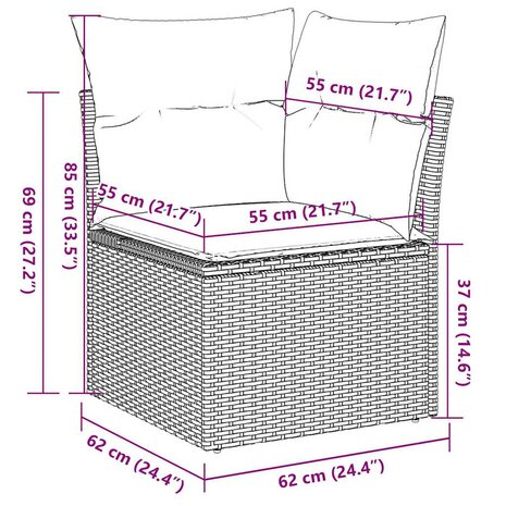 4-delige Loungeset met kussens poly rattan zwart