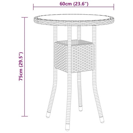 3-delige Bistroset poly rattan en gehard glas zwart
