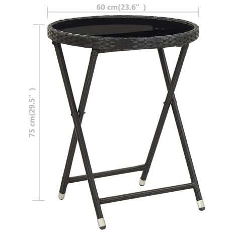 3-delige Bistroset poly rattan en gehard glas zwart